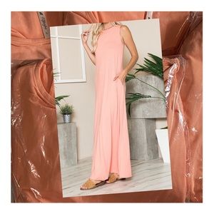 42 POPS cantaloupe crewneck sleeveless pocket maxi dress